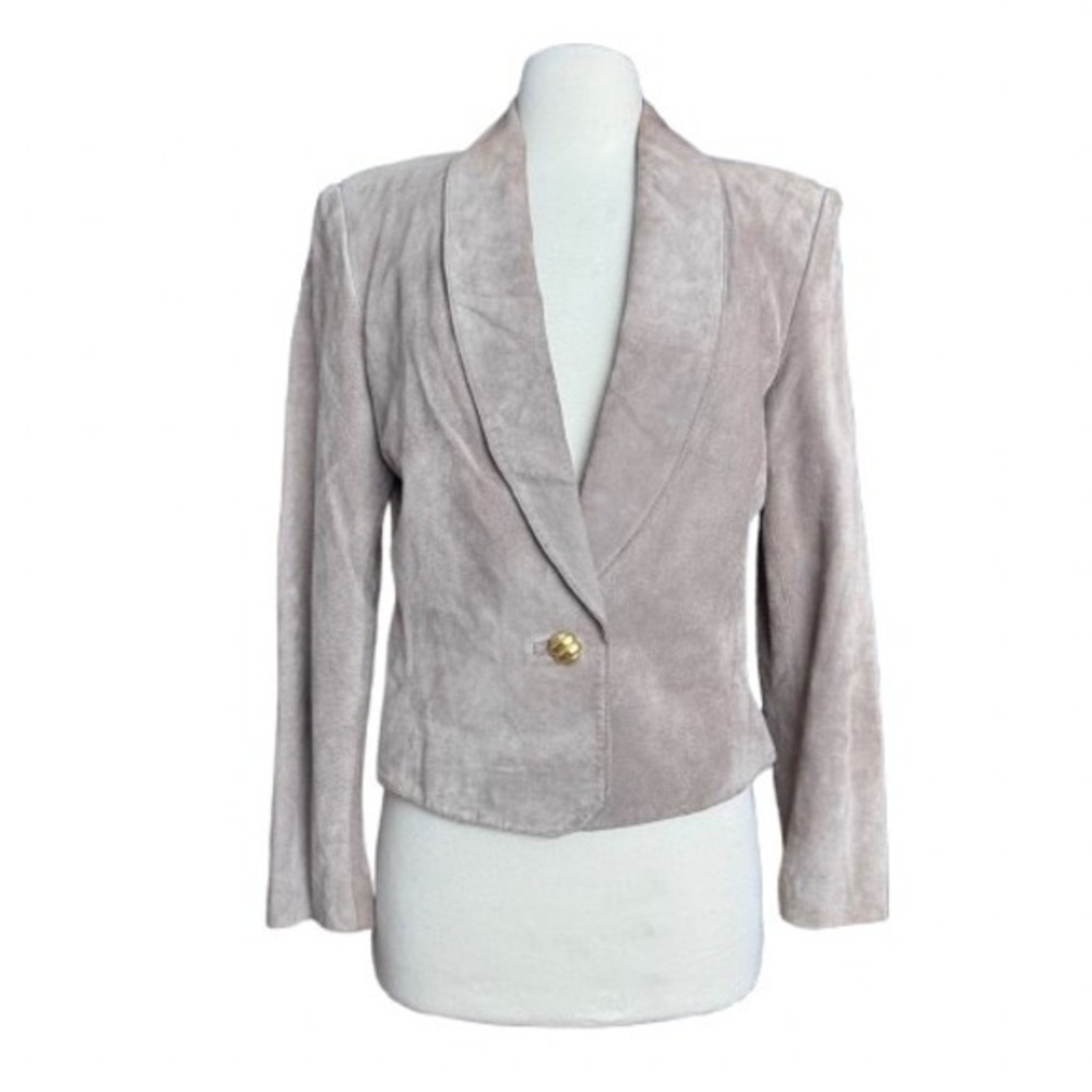 Women's Light Tan 90's minimalist‎ Suede Women's Blazer Size 6 Smll-Med